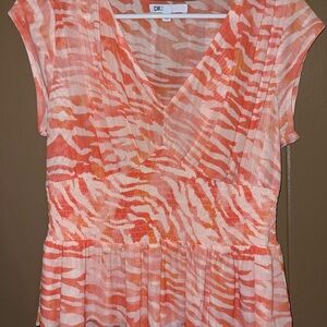 DR2 Women's Coral and White Zebra Print Blouse